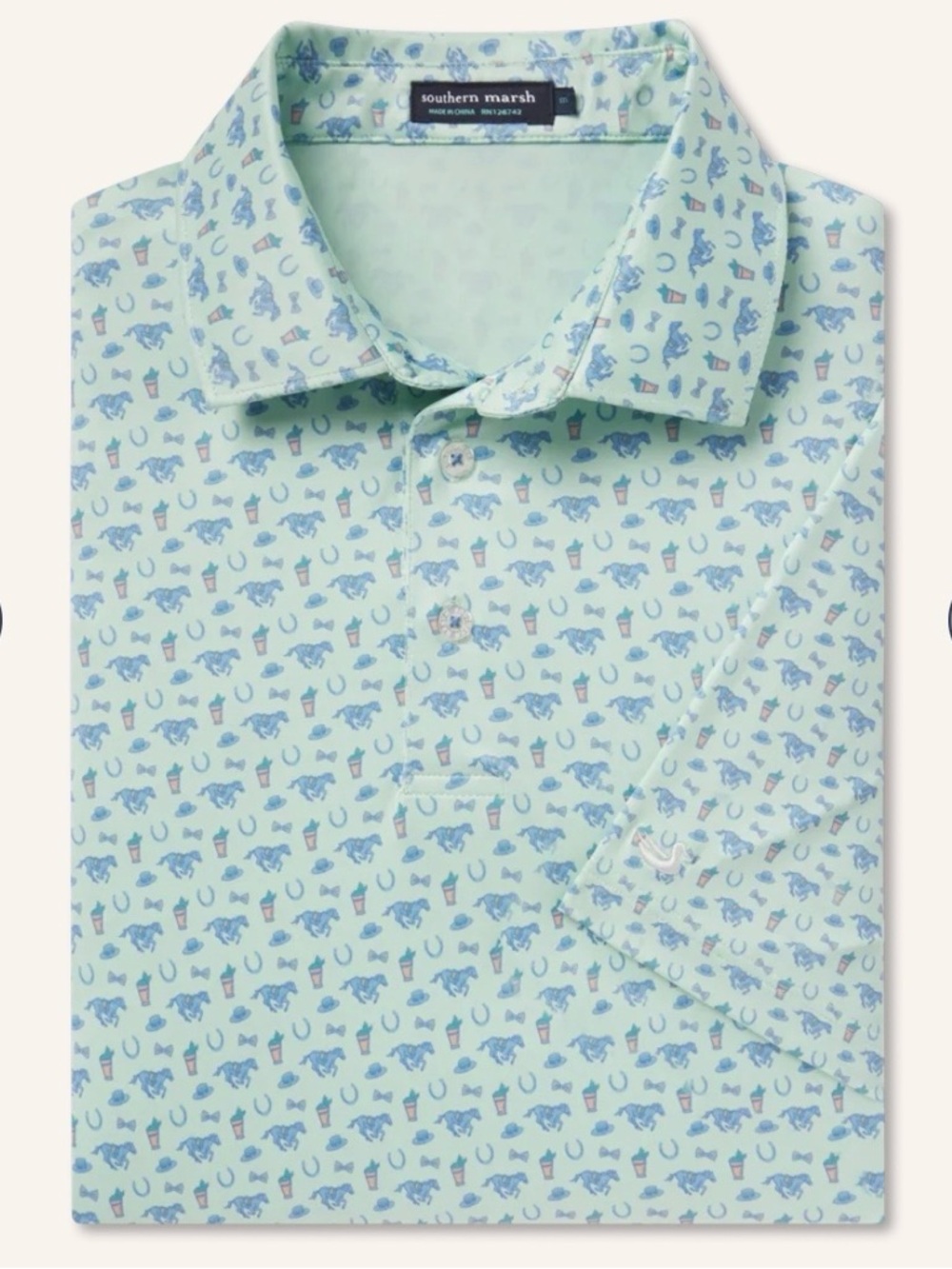 Kentucky Derby Southern Marsh Mint Polo with Blue Print - Picture 3 of 7